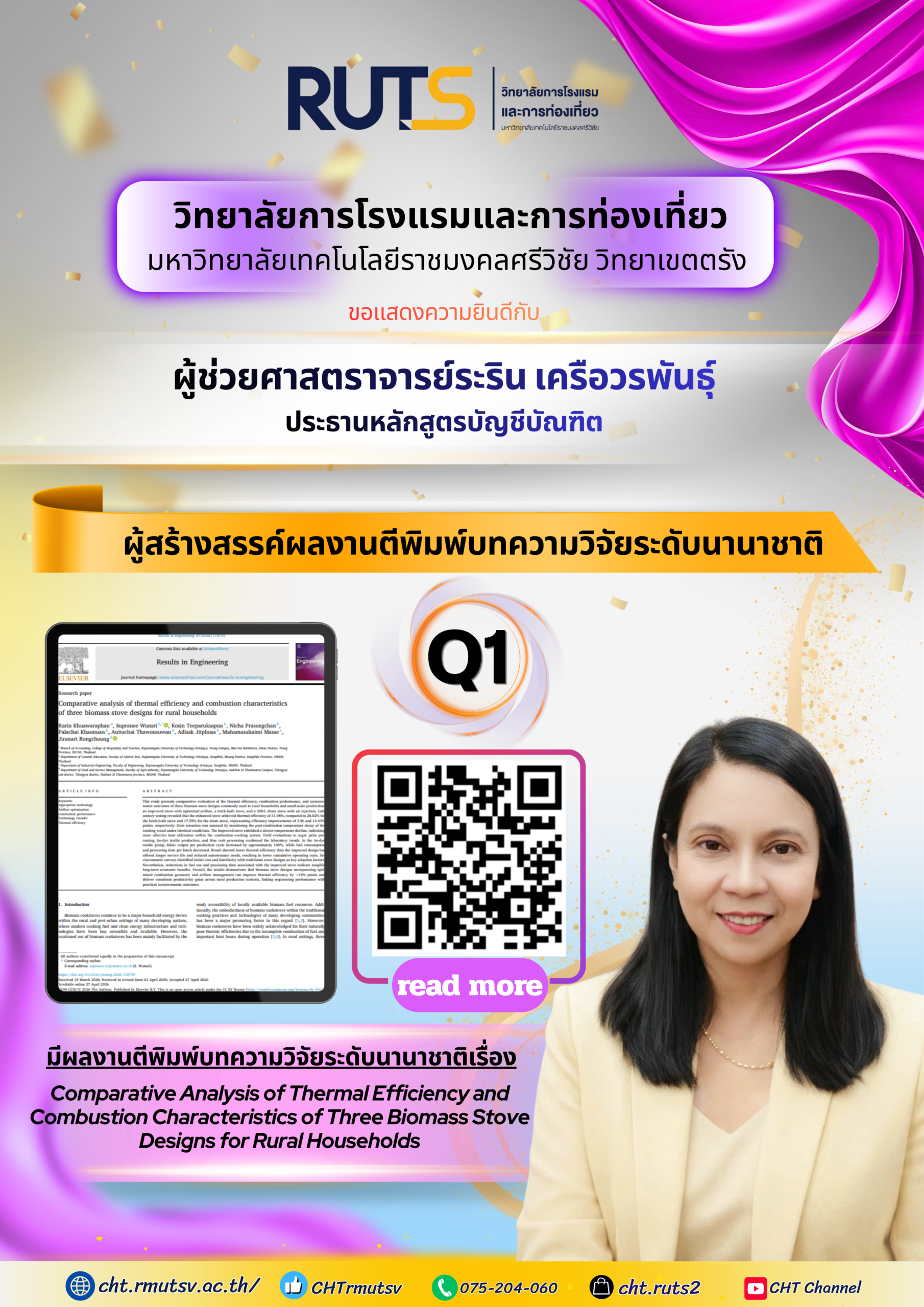 ขอแสดงความยินดีและร่วมภาคภูมิใจกับ                 ผศ.ระริน เครือวรพันธุ์ ได้รับการตีพิมพ์เผยแพร่ในระดับนานาชาติ
